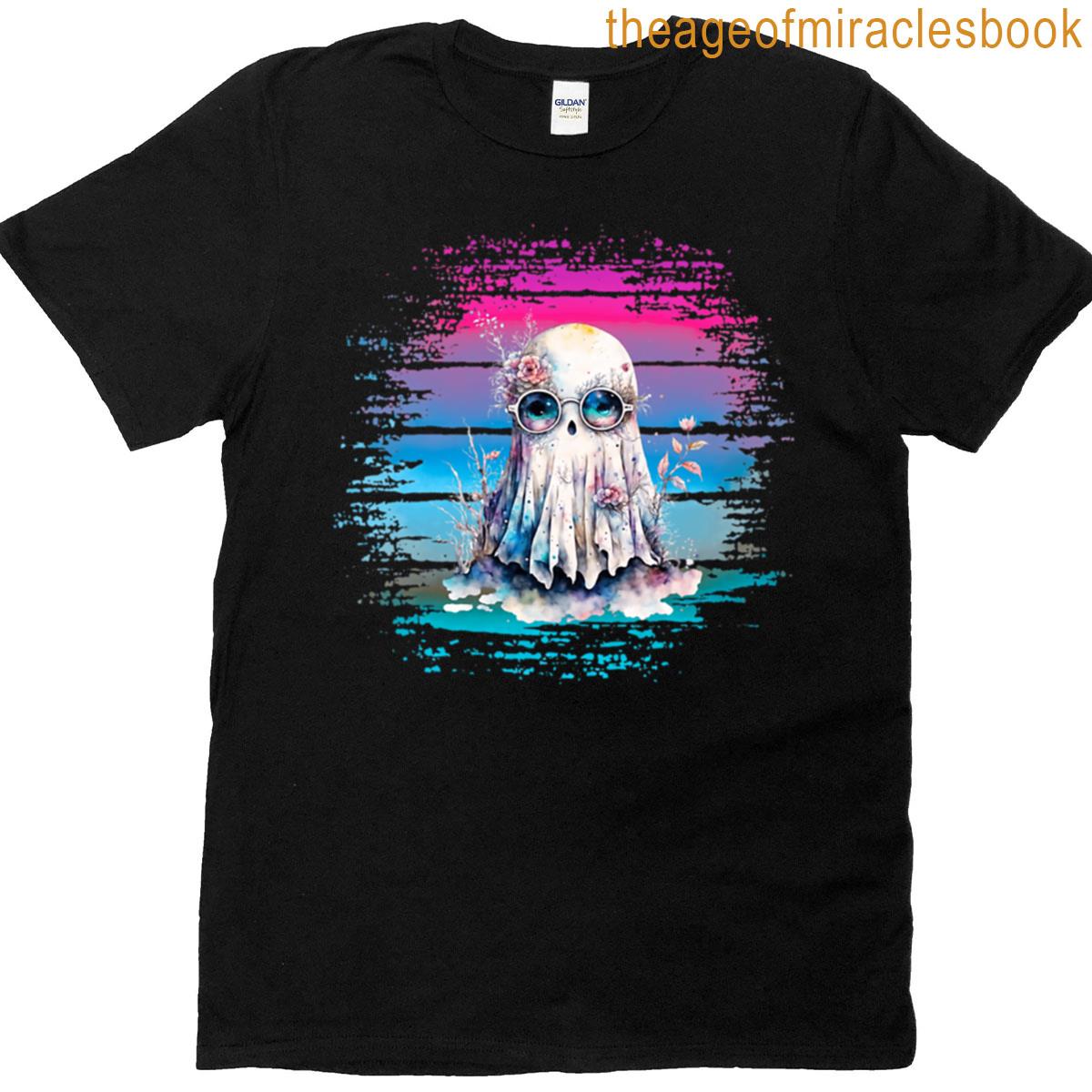 Ghost With Flowers And Sunset Background T-shirt