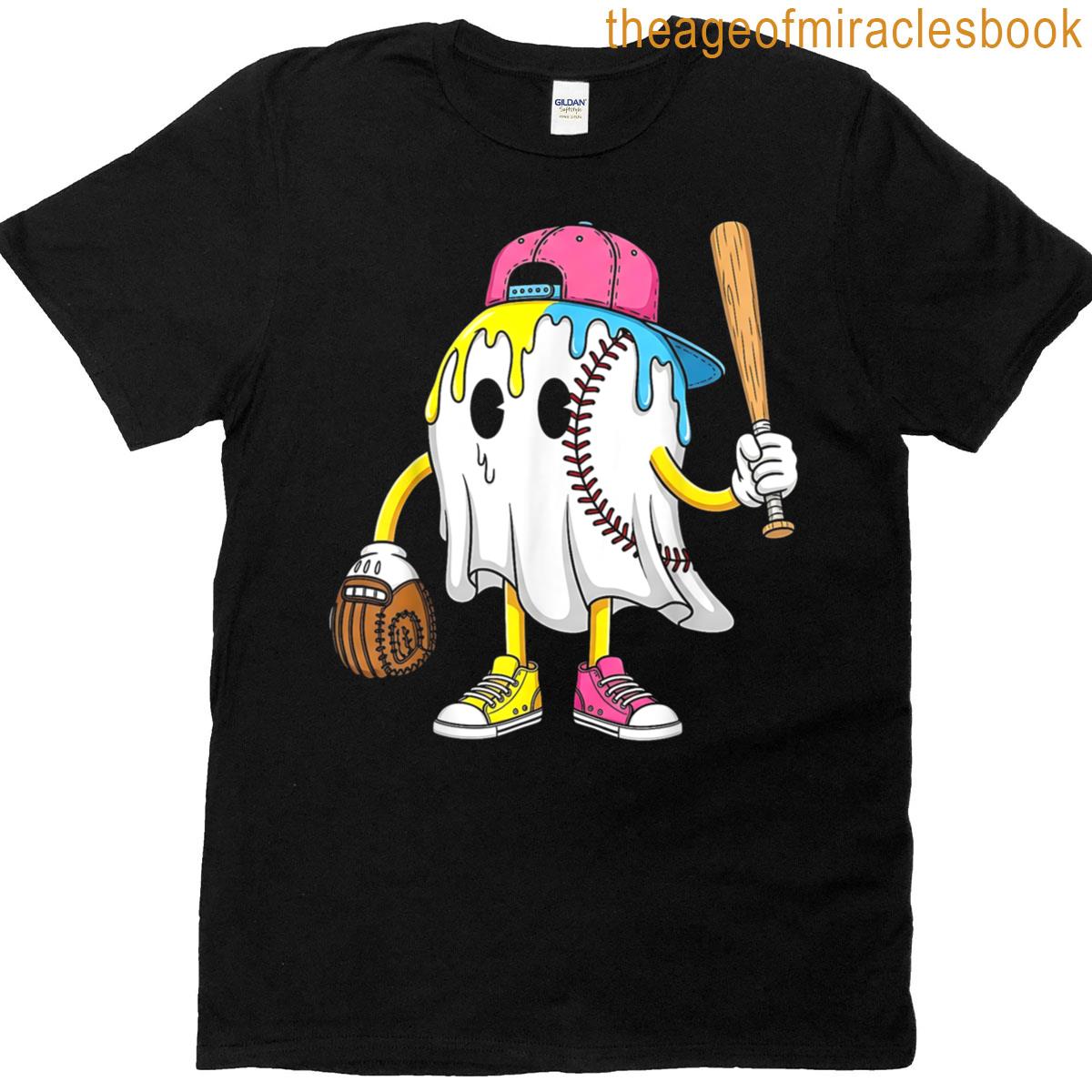Ice Cream Drip Ghost Baseball Spots Baseball Drip Halloween T-shirt