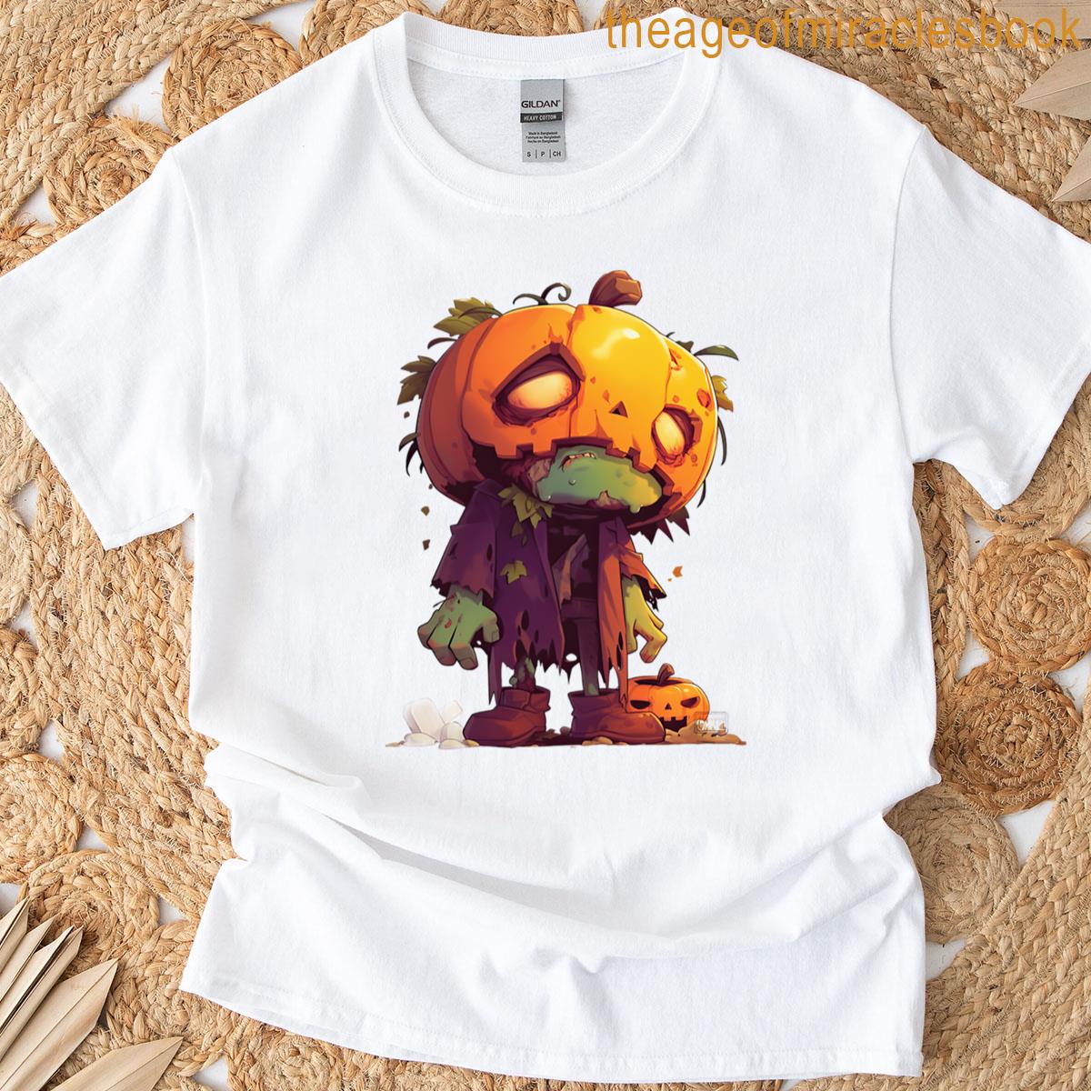 Spooky Pumpkin-head Zombie Illustration T-shirt