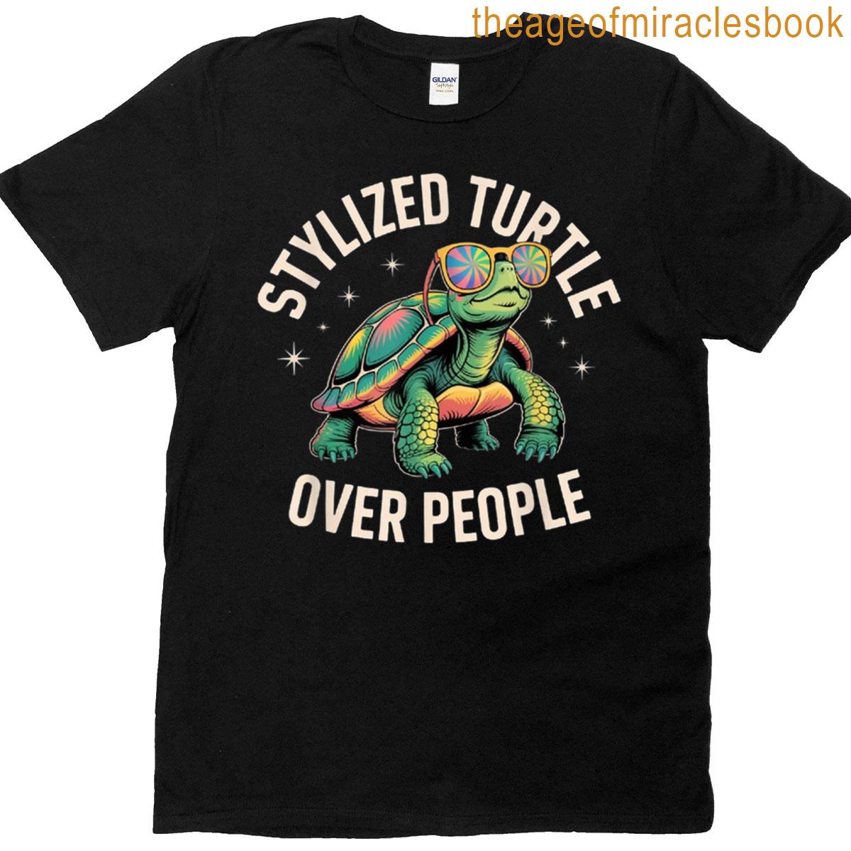 Stylized Turtle Over People Psychedelic Graphic Art T-shirt