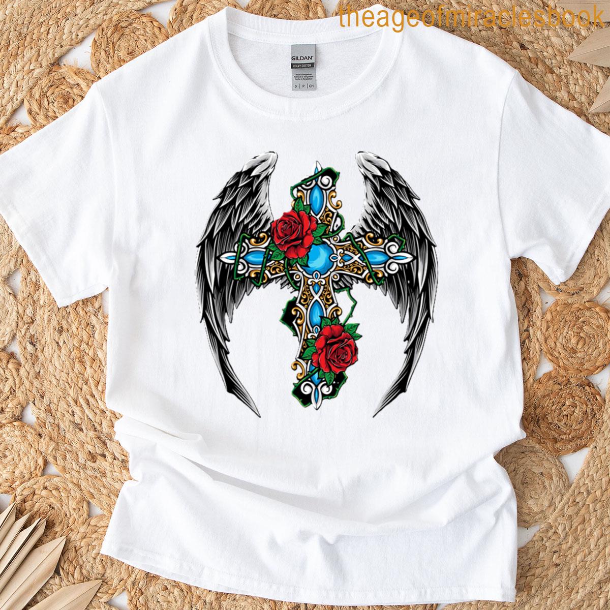 Winged Cross With Roses T-shirt