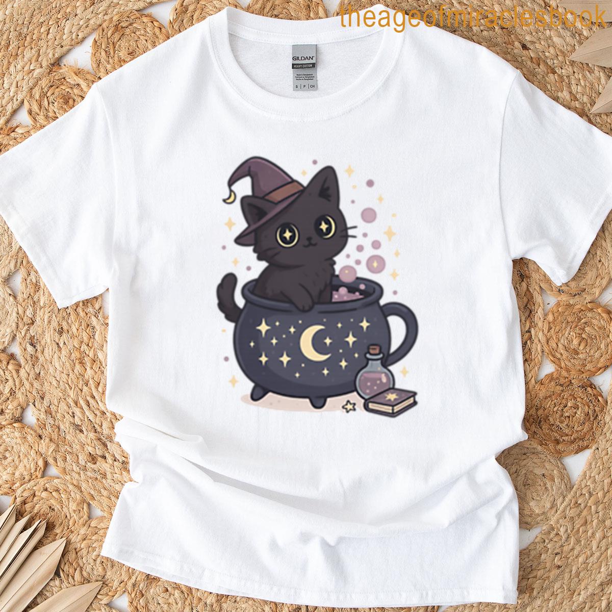 Witch Cat In Her Teacup Cauldron T-shirt