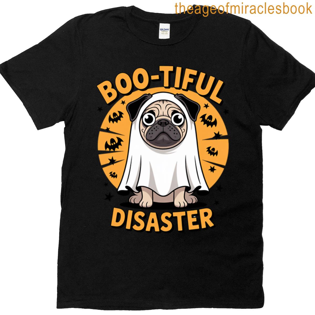 Boo-tiful Disaster Funny Halloween Pug Ghost T-shirt
