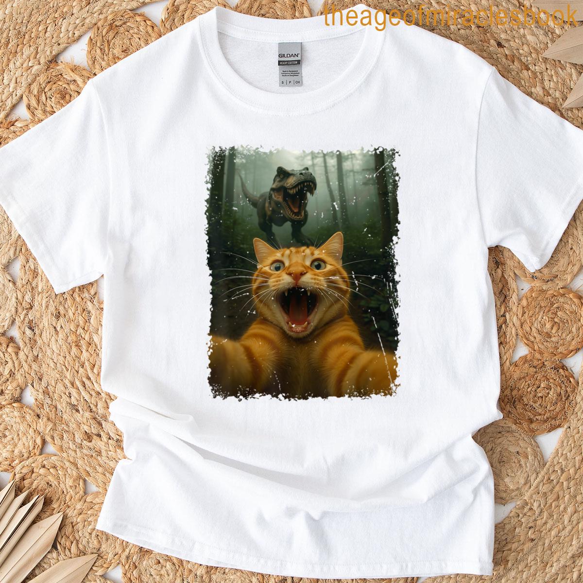 Funny Cat Selfie With T-rex Dinosaur T-shirt
