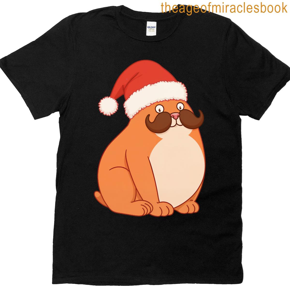 Funny Fat Cat With Santa Hat Oversized T-shirt