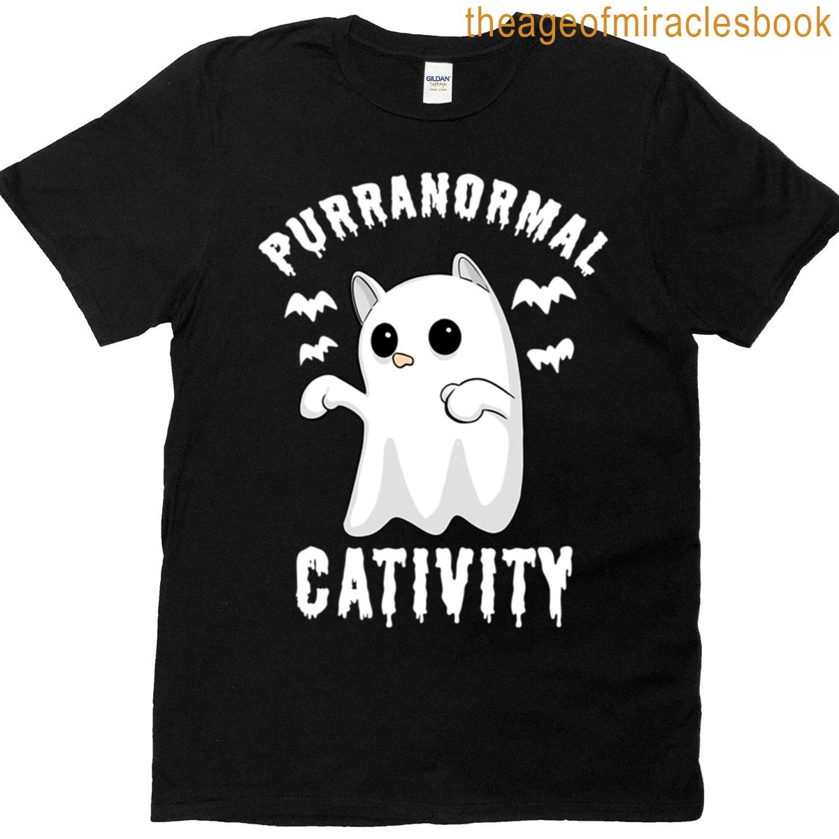 Purranormal Cativity Funny Ghost Cat Halloween T-shirt