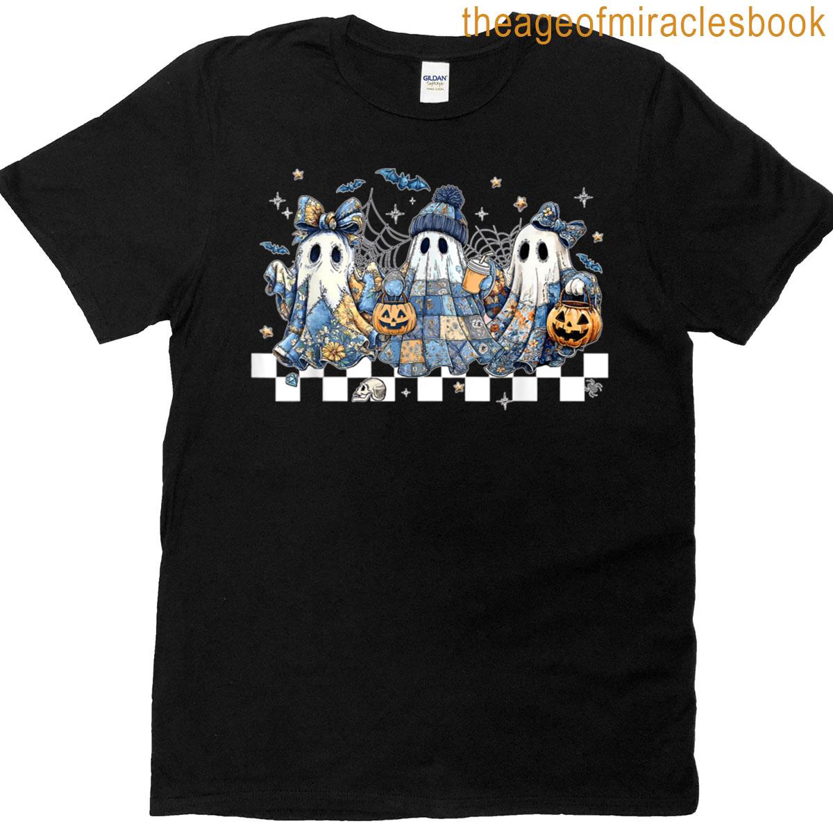 Retro Halloween Blue Denim Ghost Spooky Ghost T-shirt