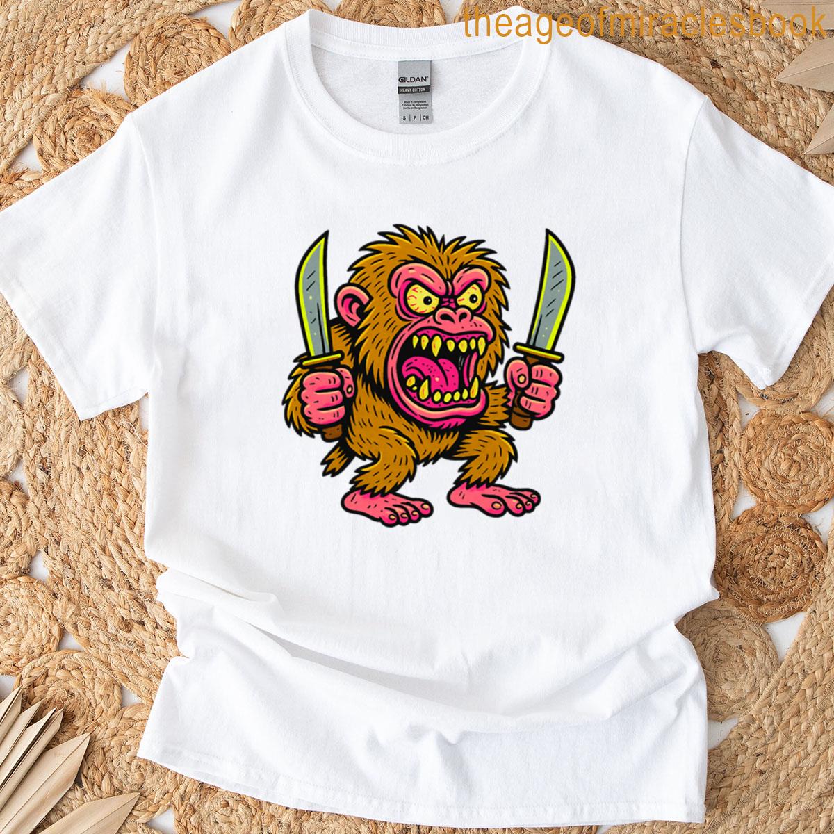 Staboon – Angry Knife-wielding Monkey Cartoon Illustration T-shirt