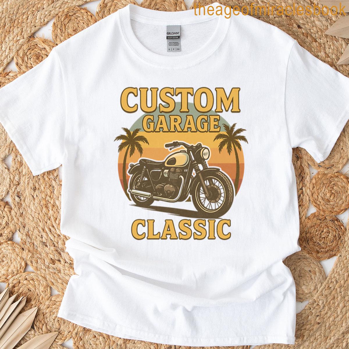 Custom Garage Retro Motorcycle Sunset Design T-shirt