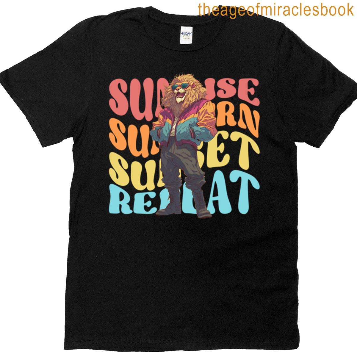 Retro Lion Vibes Sunrise Sunset Repeat T-shirt