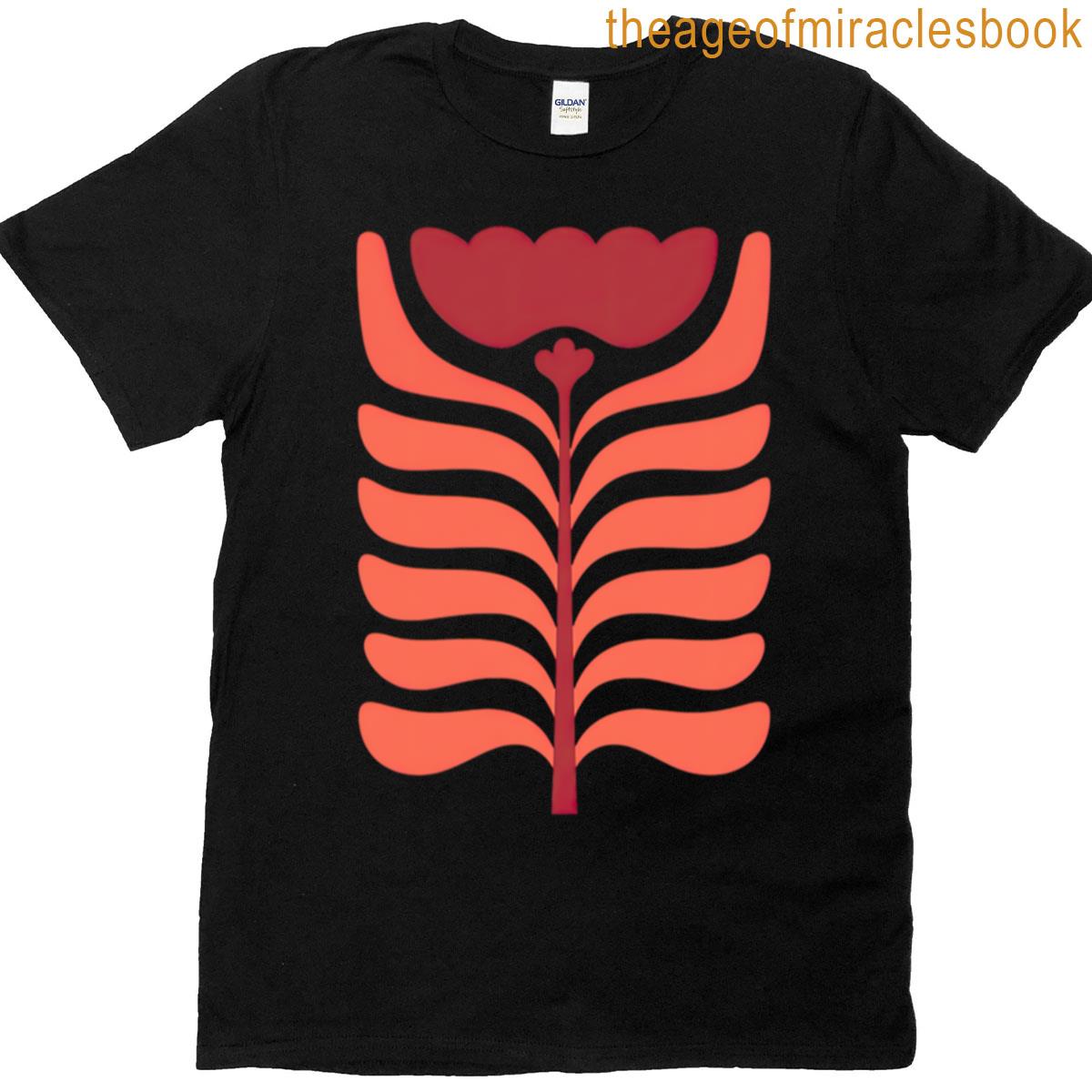 Retro Orange Flower With Symmetrical Leaf Patternft T-shirt