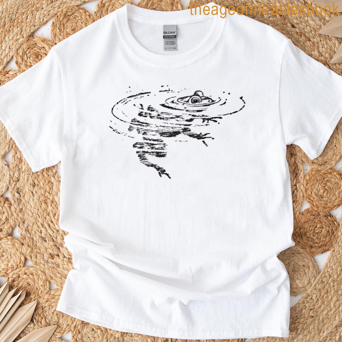Whimsical Linocut Style Frog Oversized T-shirt