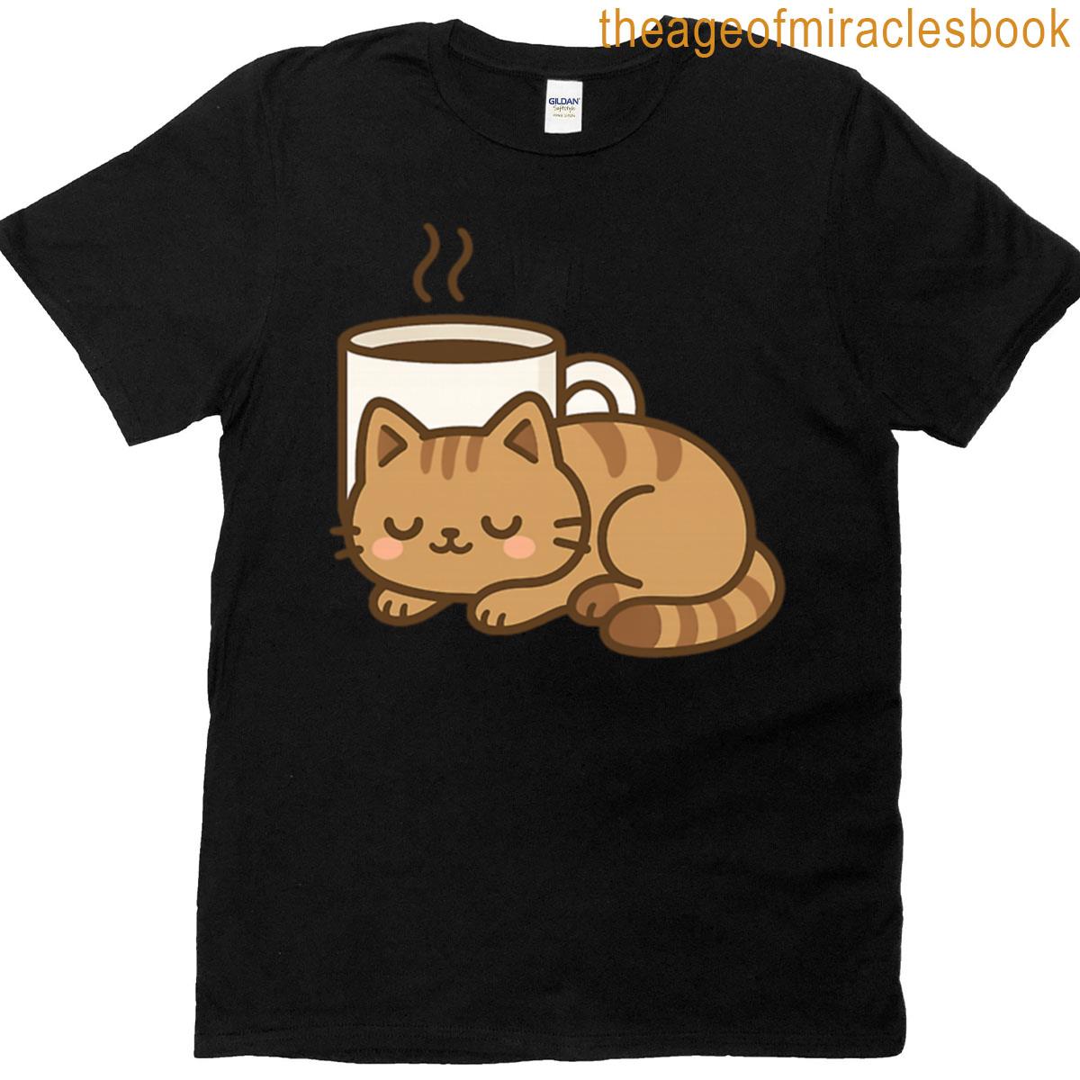 Brown Tabby Cat Coffee Cup Sticker T-shirt