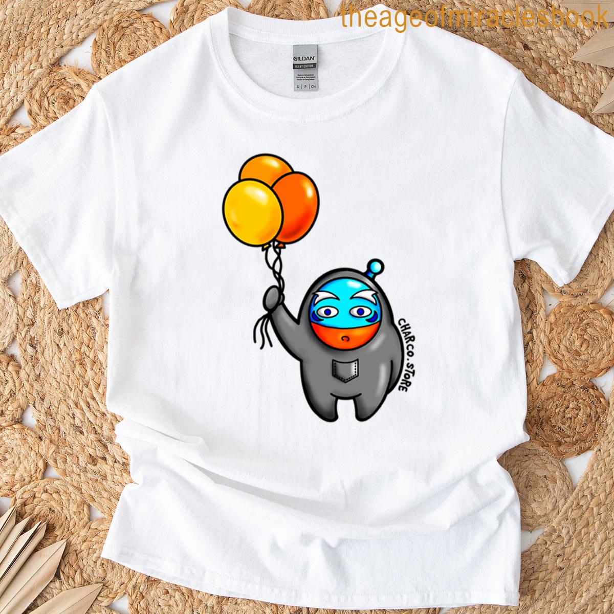 Cute Alien With Balloons Whimsical Space Character T-shirt