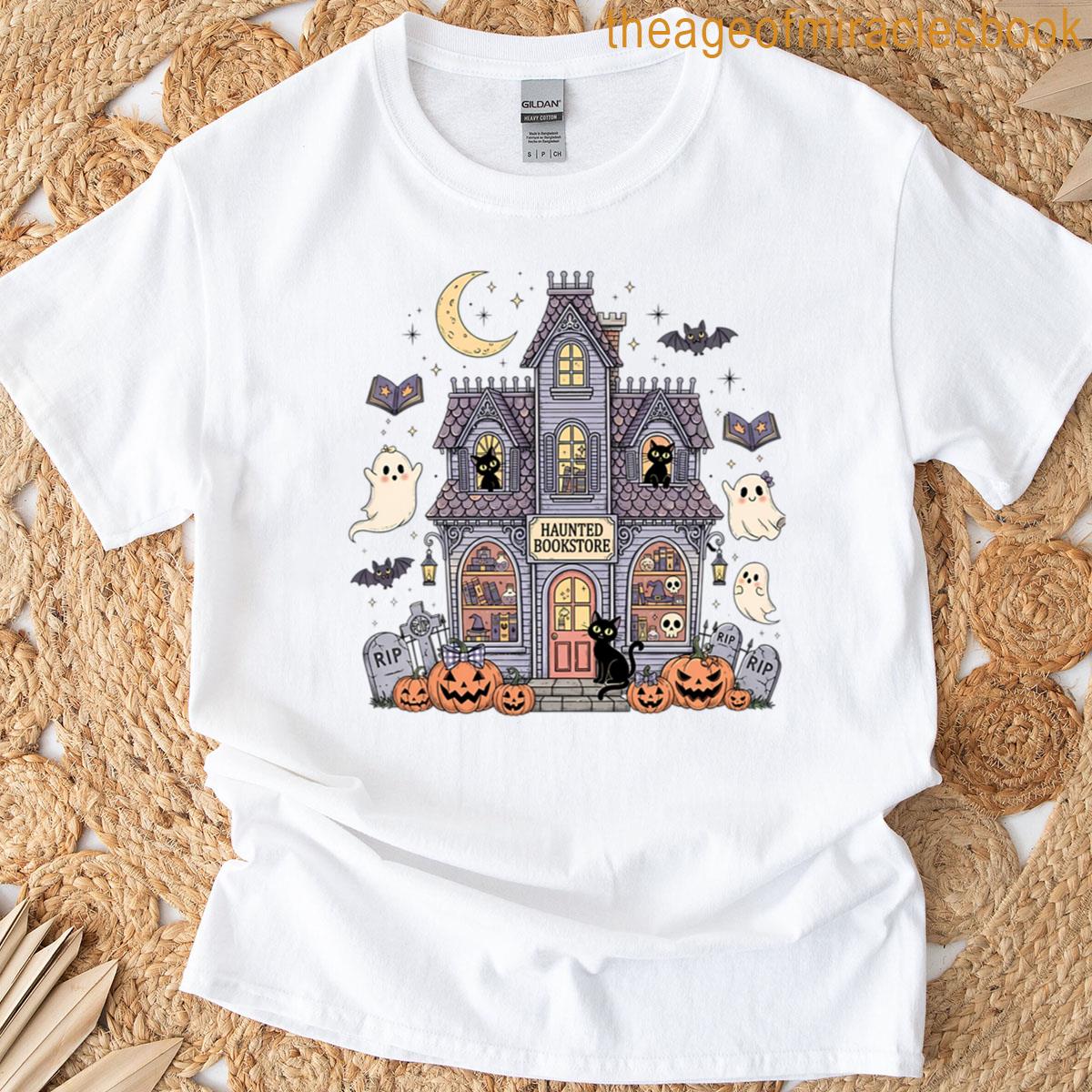 Haunted Fall Bookstore Halloween Spooky T-shirt