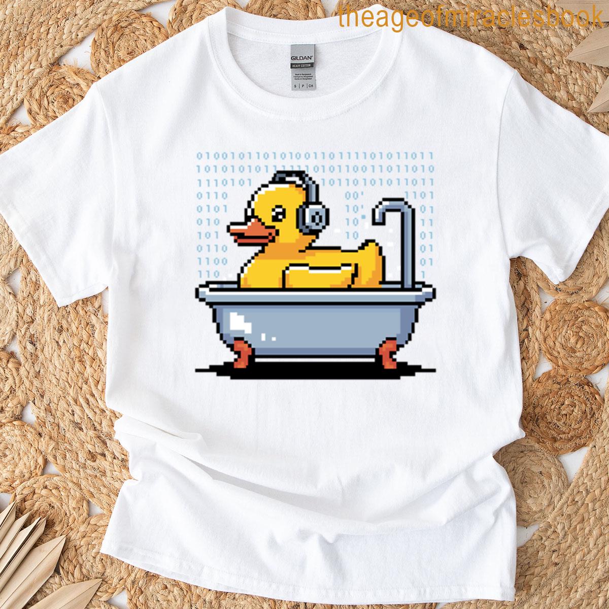 Pixel Debug Duck In Bathtub With Binary Code Oversized T-shirt