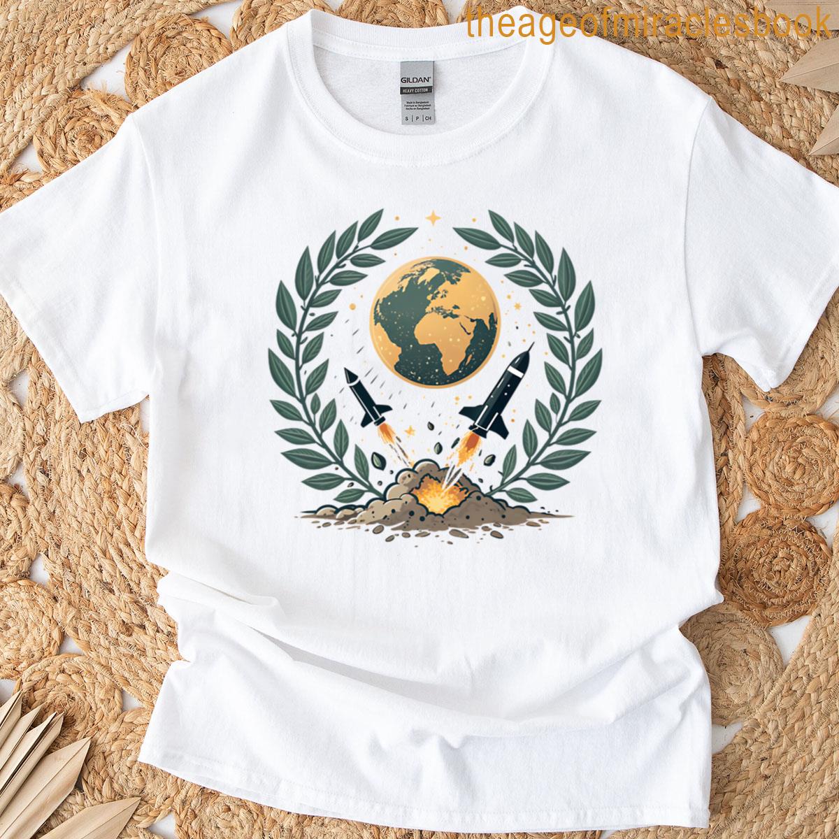 Rockets Launch Towards Earth Within Laurel Wreath T-shirt