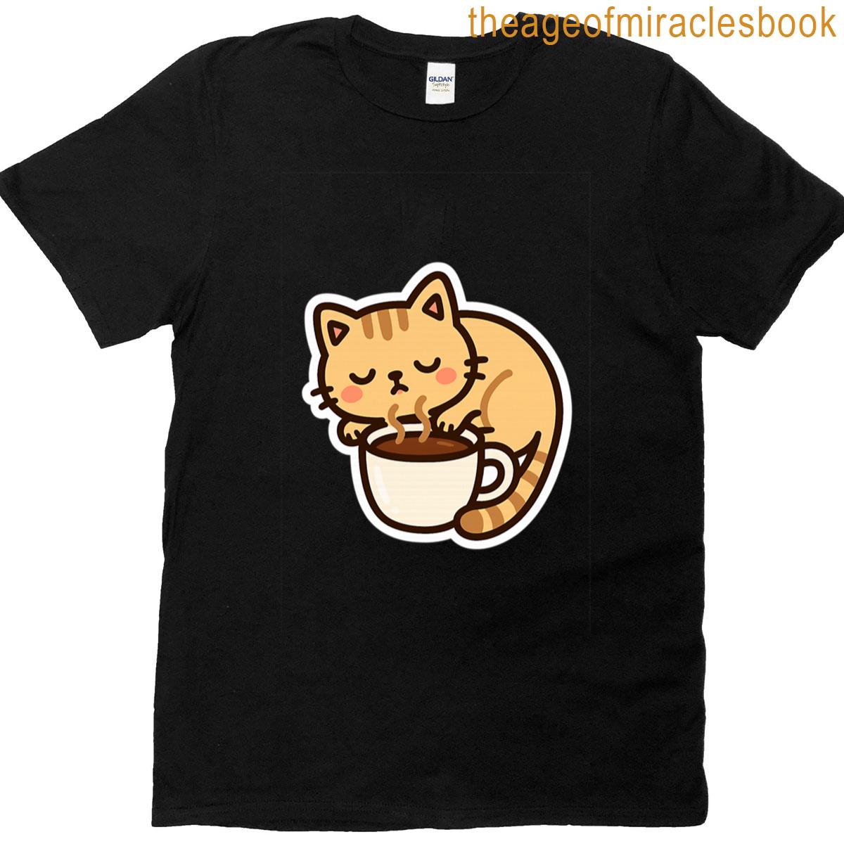 Sleepy Cat Coffee Hug Sticker T-shirt