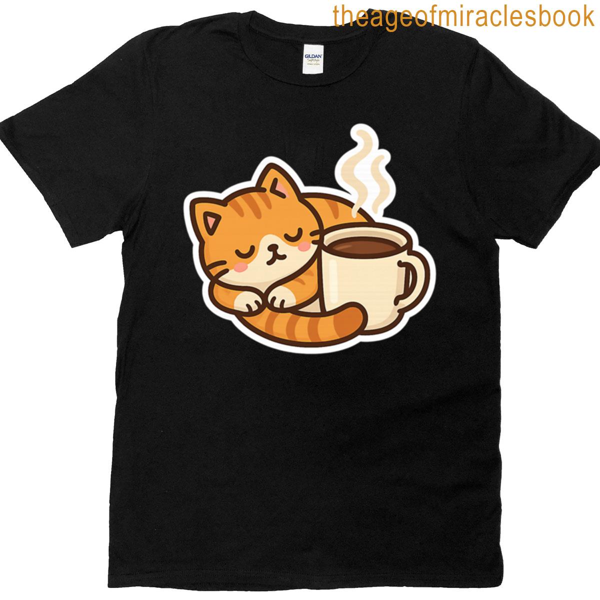 Sleepy Cat Hugging Coffee Mug Sticker T-shirt
