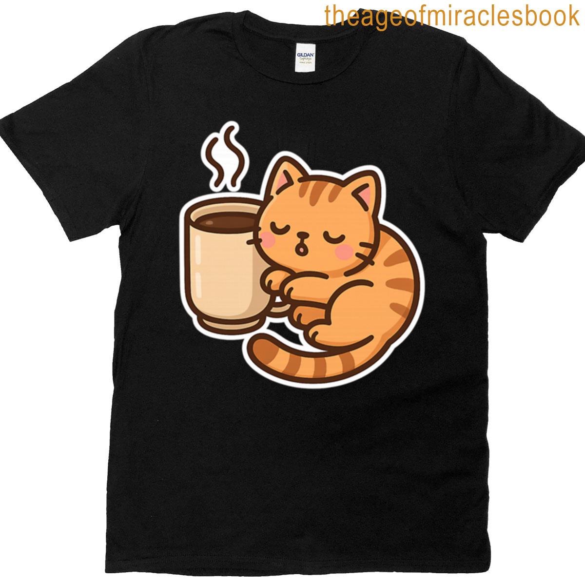 Sleepy Cat With Coffee Cup Sticker T-shirt