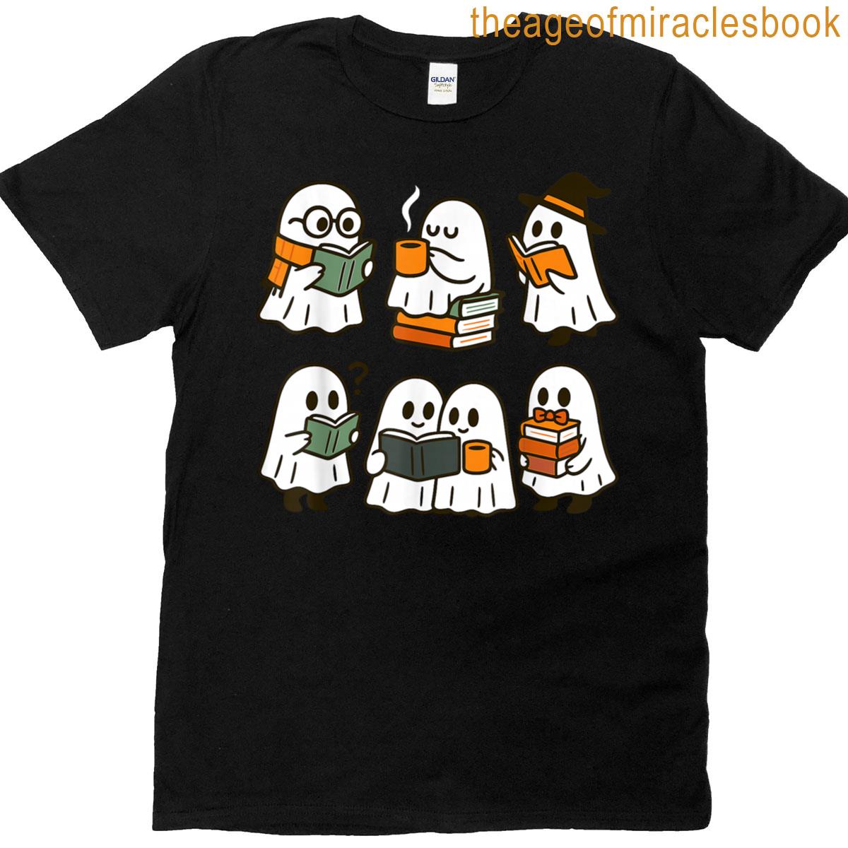 Cute Ghosts Reading Books Halloween T-shirt