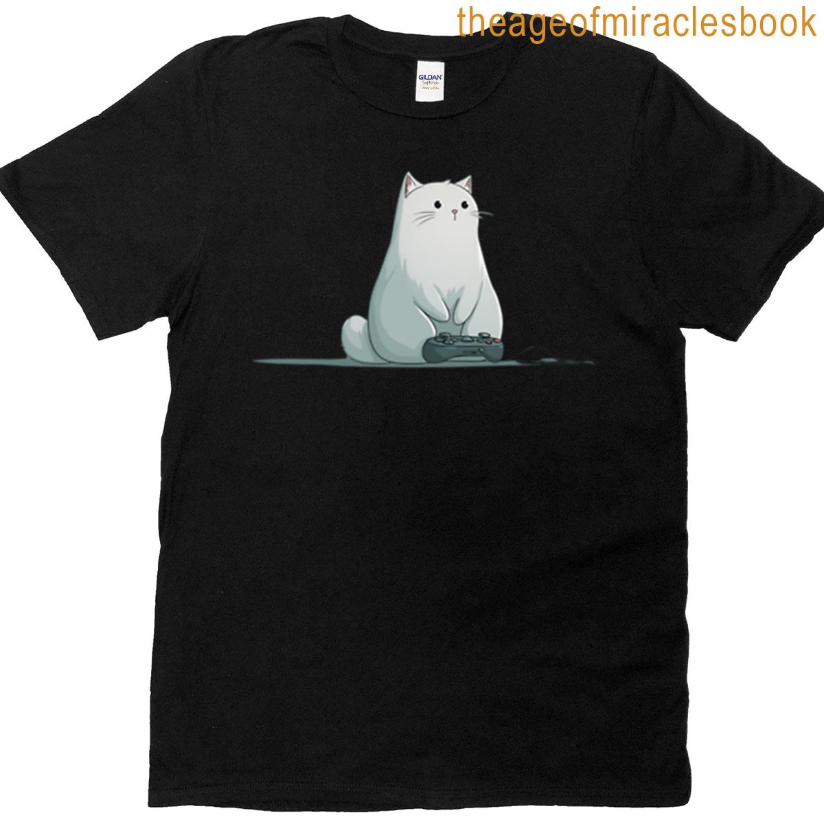 Gamer Cat Cute Kitty Playing Video Games With Controller T-shirt