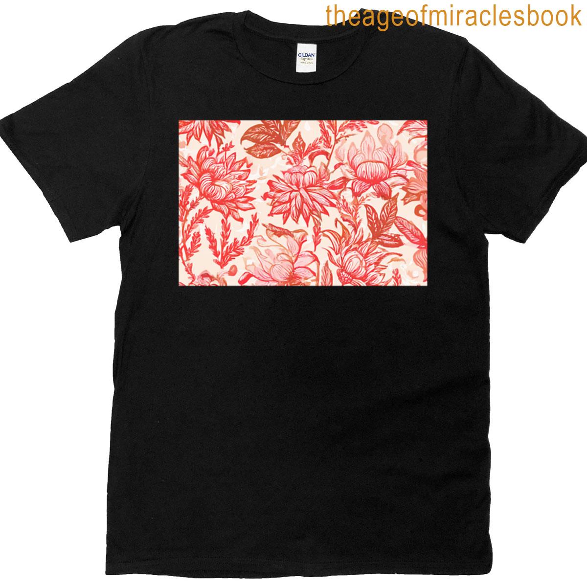 Red Coral Tropical Floral Pattern T-shirt