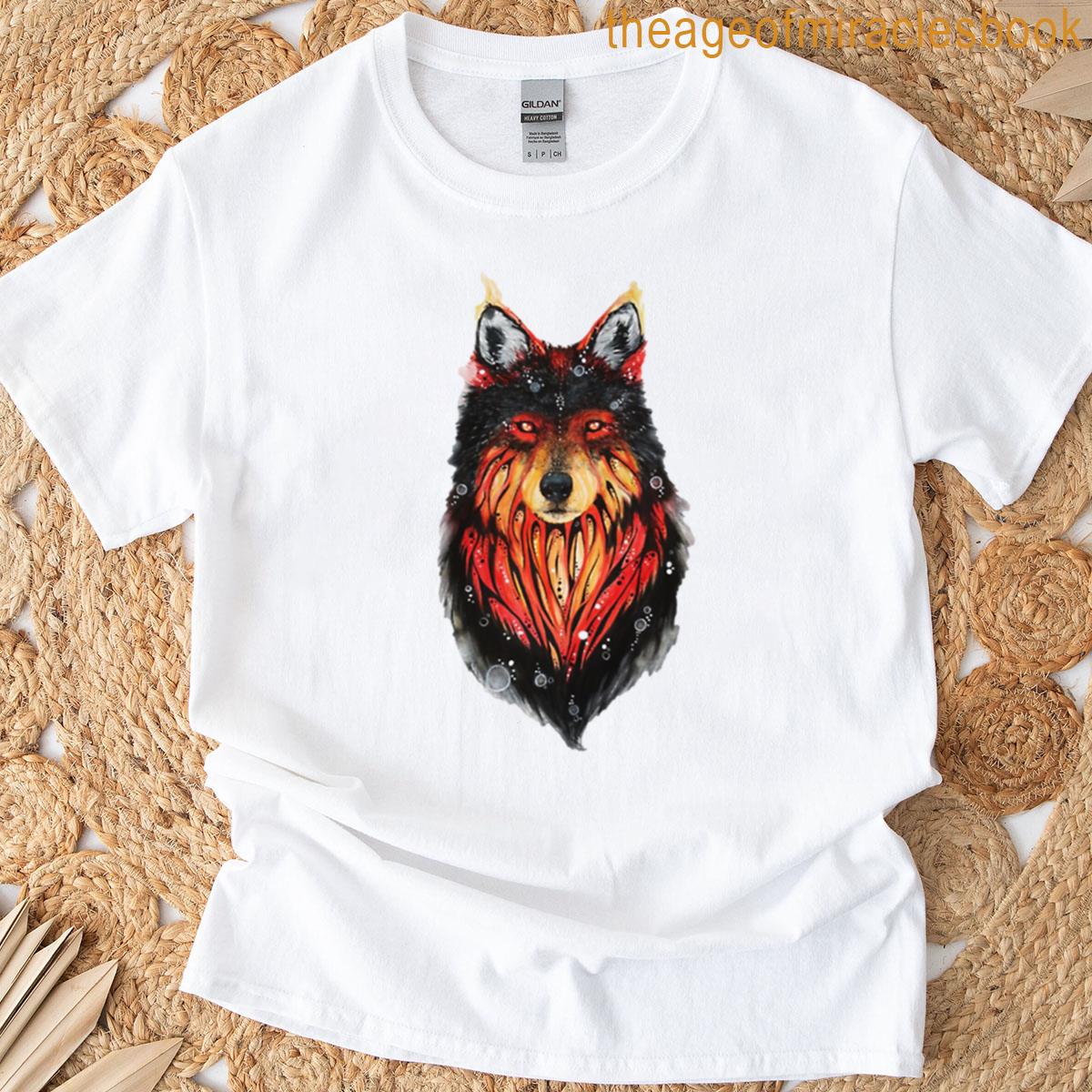 Red Flames Wolf T-shirt