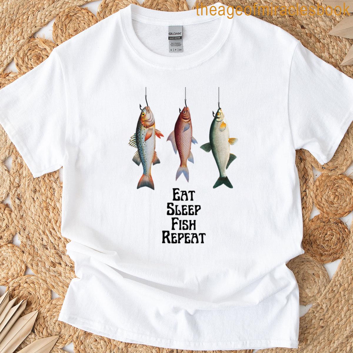 Eat Sleep Fish Repeat Quote Design With Three Fish-high Resolution T-shirt