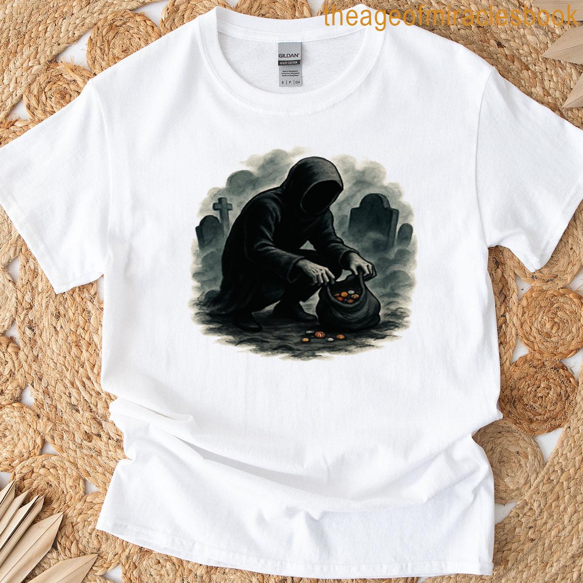 Figure Collecting Candy In Graveyard T-shirt