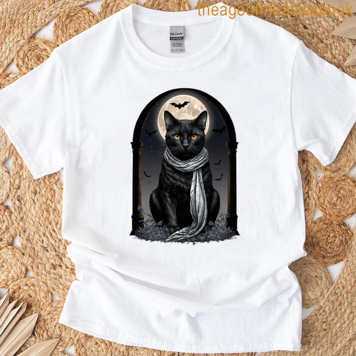 Halloween Black Cat In Moonlit Window T-shirt