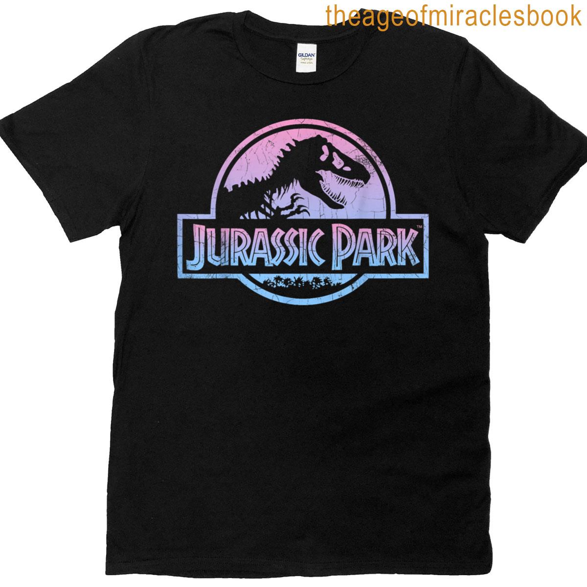 Jurassic Park Pink Blue Gradient Distressed Logo T-shirt