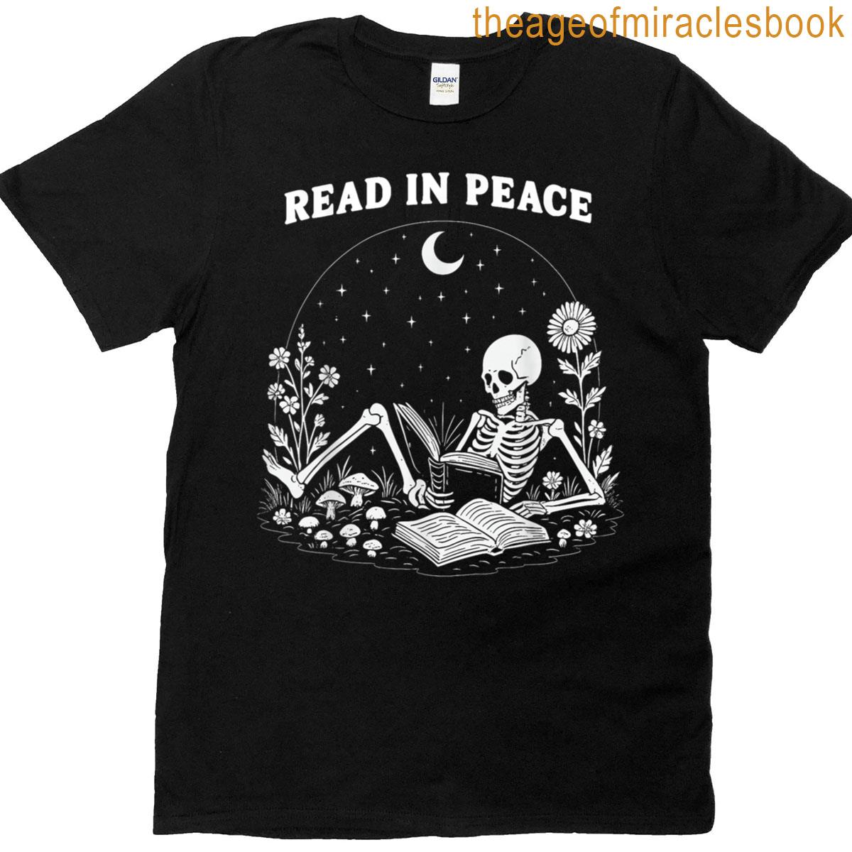 Read In Peace Skeleton Reading Book Halloween Tee T-shirt