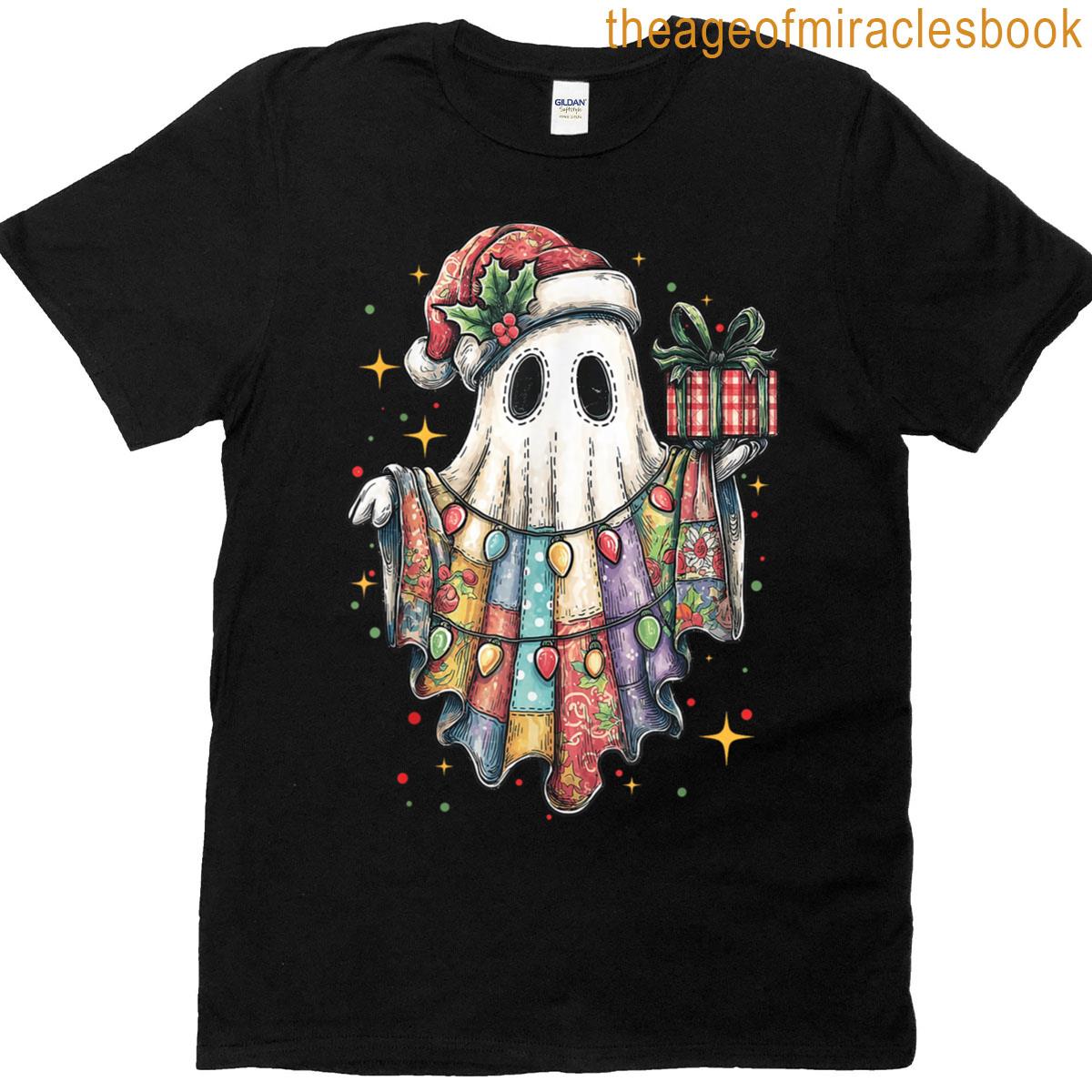 Retro Patchwork Christmas Ghost Tis The Season T-shirt