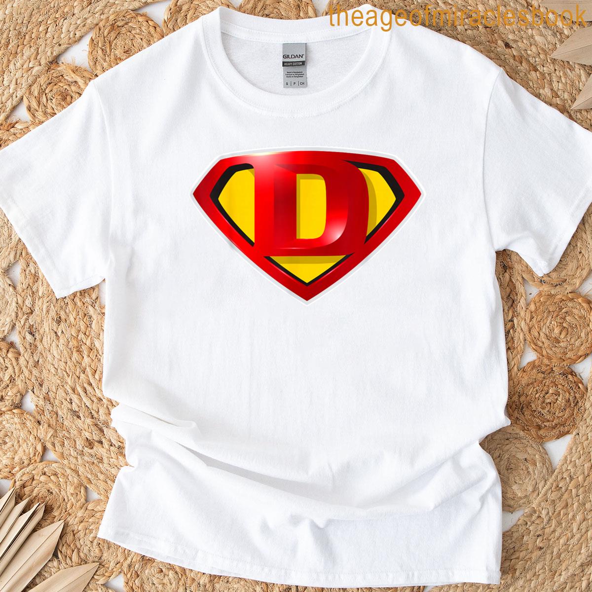 Super D Hero Alphabet Cute Initial Monogram Letter D Logo T-shirt