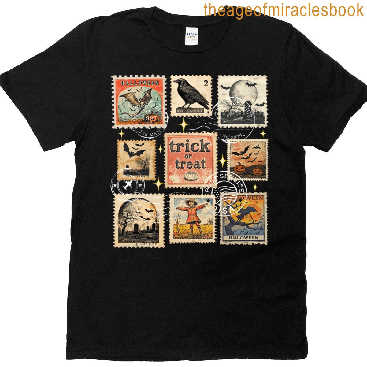 Vintage Halloween Postage Stamp Collage T-shirt