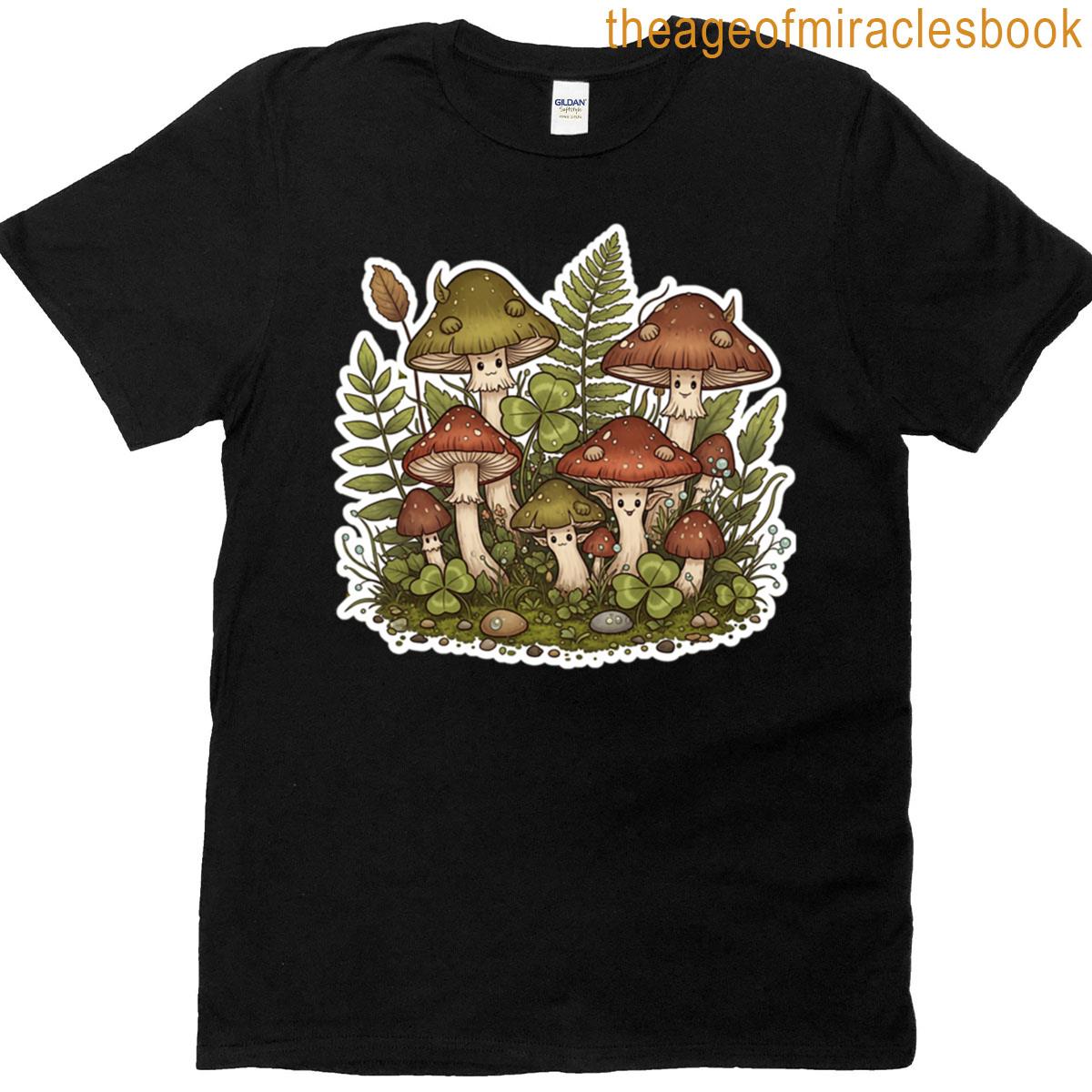 Whimsical Forest Mushrooms Illustration T-shirt