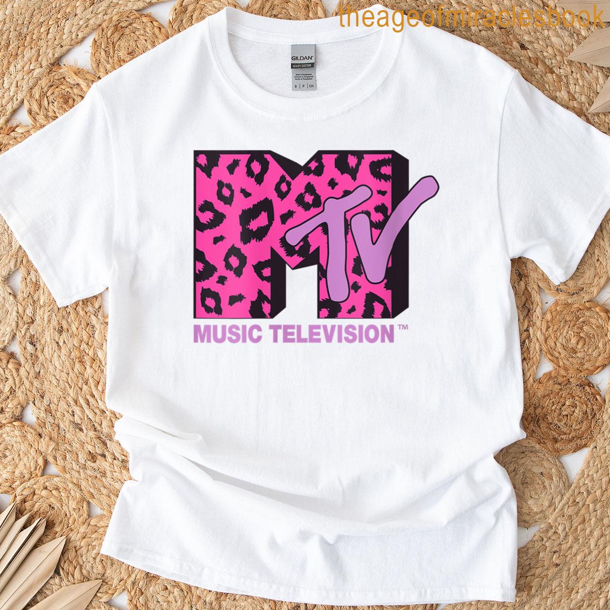 Womens Mtv Logo Pink Leopard Print T-shirt