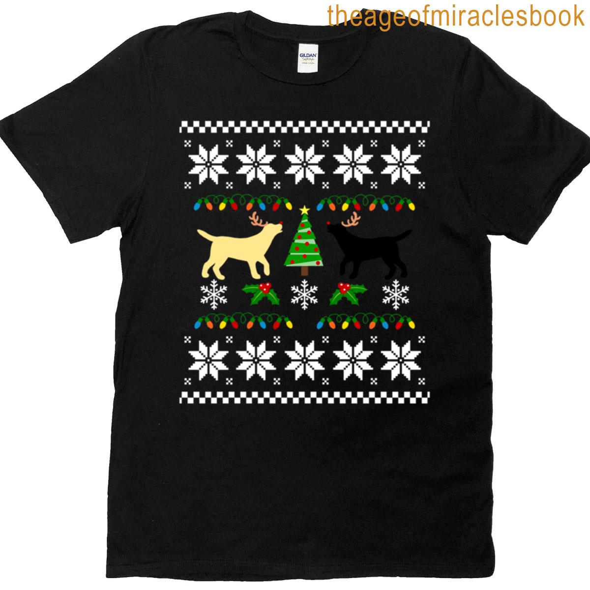 Yellow And Black Labrador Ugly Christmas Pattern T-shirt