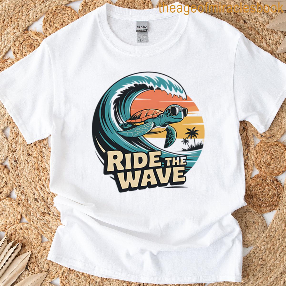 Cool Retro Turtle Surfer Palm Trees T-shirt