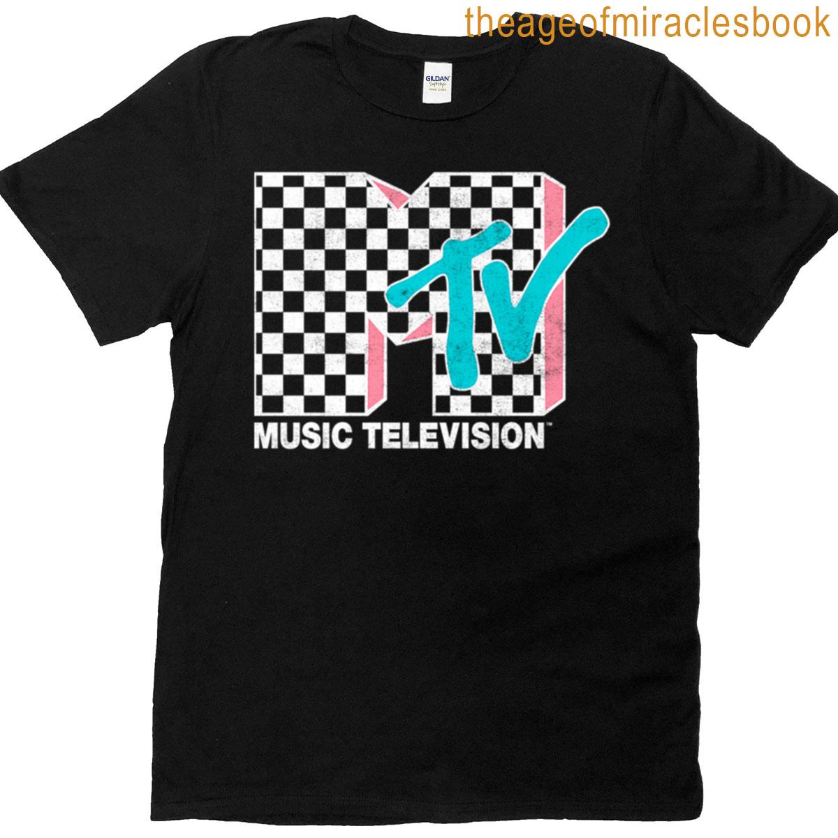 Mtv Neon Distressed Checkered Logo T-shirt