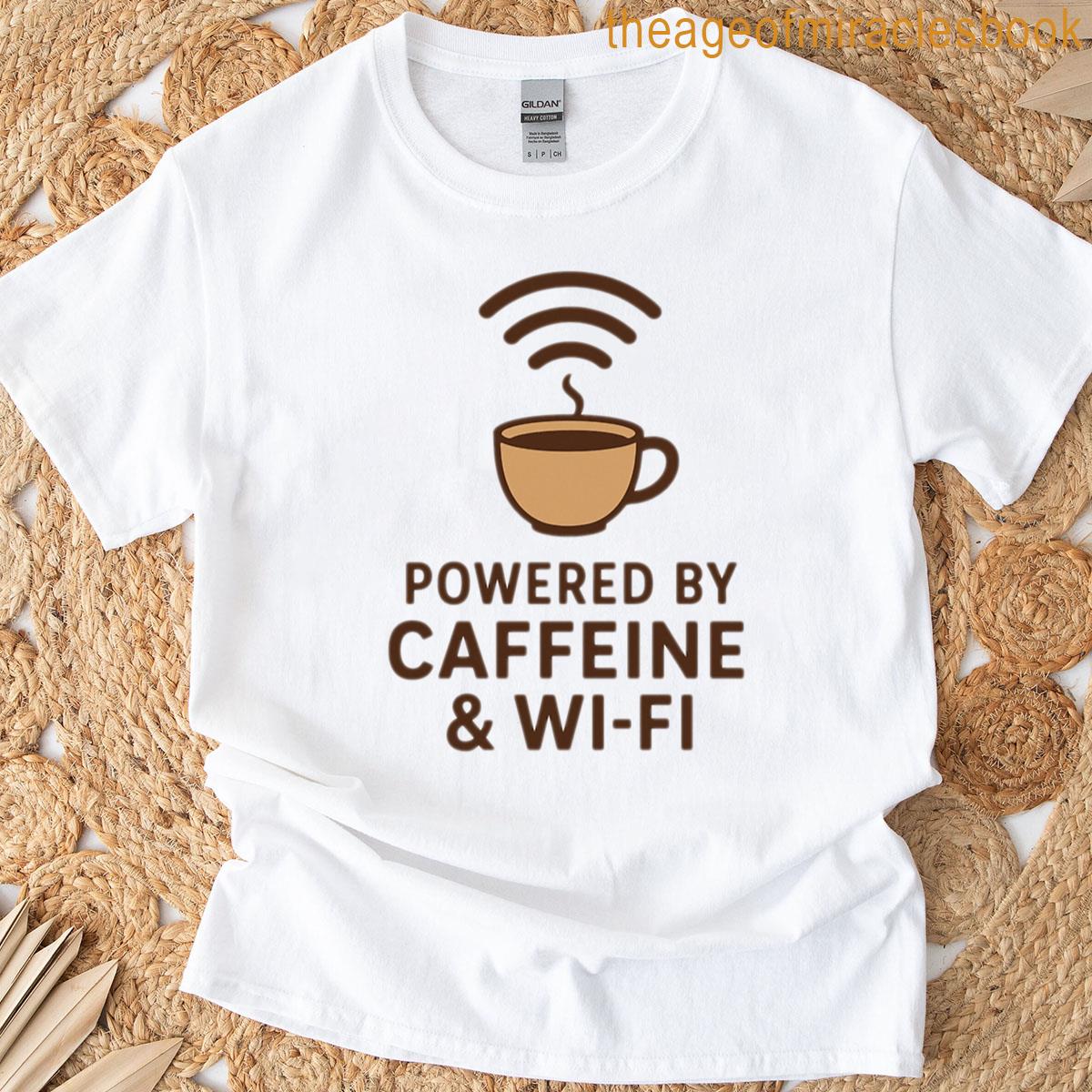 Powered By Caffeine Wi-fi Minimal Coffee Tech Design T-shirt