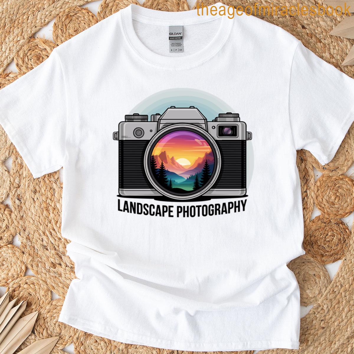 Vintage Camera With Sunset And Mountain Landscape Reflection T-shirt
