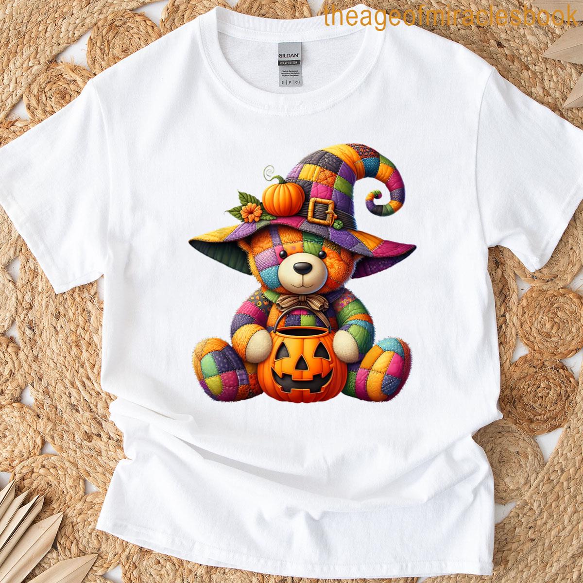 Bear Cartoon Ghost Witch Fall Retro Halloween Spooky T-shirt