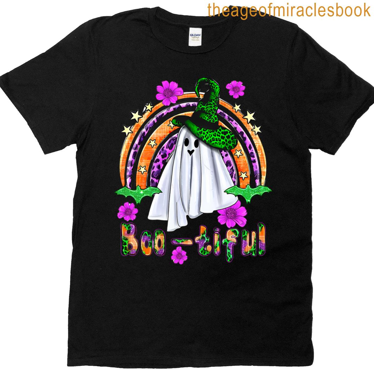Boo-tiful Ghost Witch Retro Rainbow Halloween T-shirt