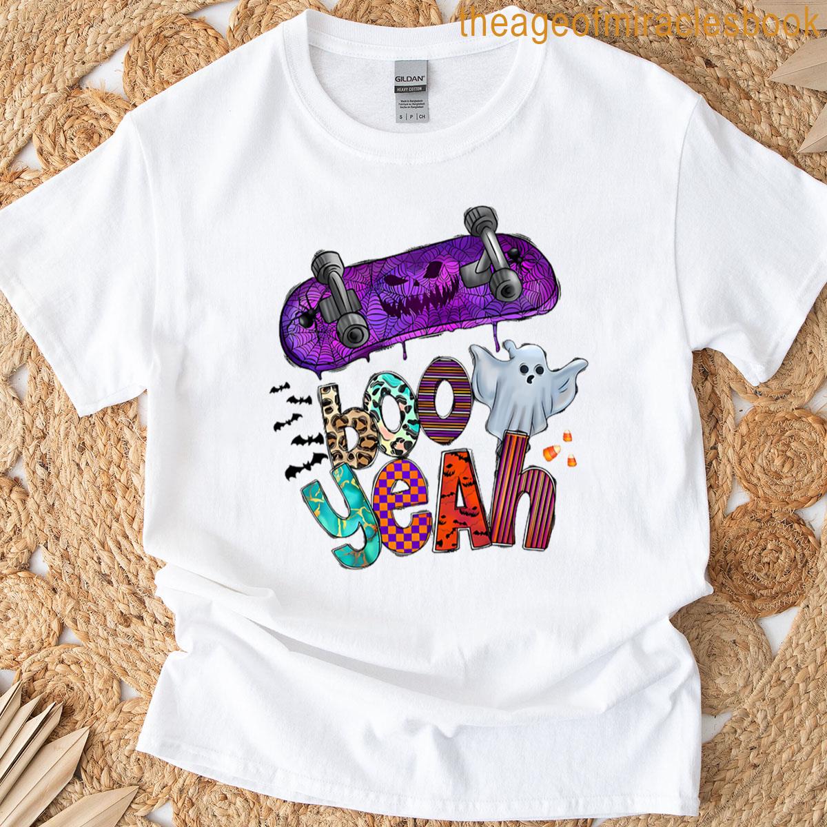 Boo Yeah Ghost Skateboard Halloween Fun T-shirt