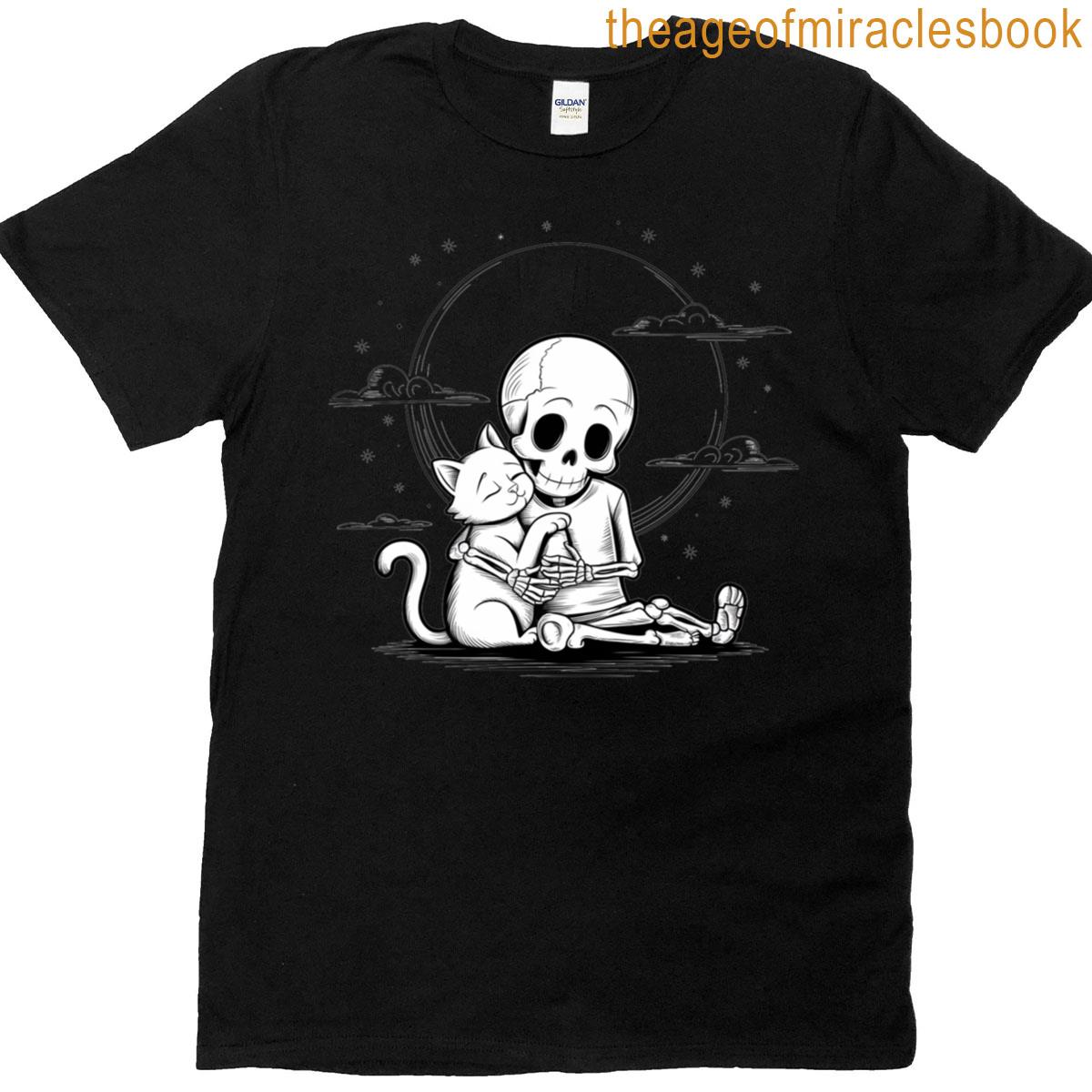 Cute Skeleton Hugging Cat Halloween T-shirt