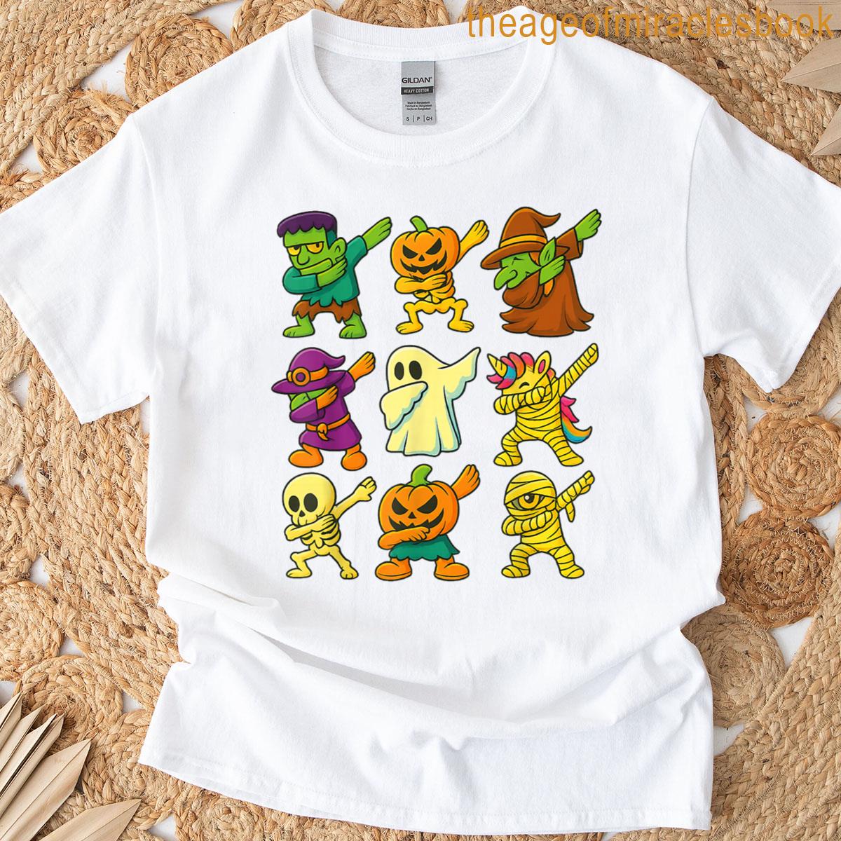 Dabbing Halloween Skeleton Pumpkin Ghost Scary Vampire T-shirt