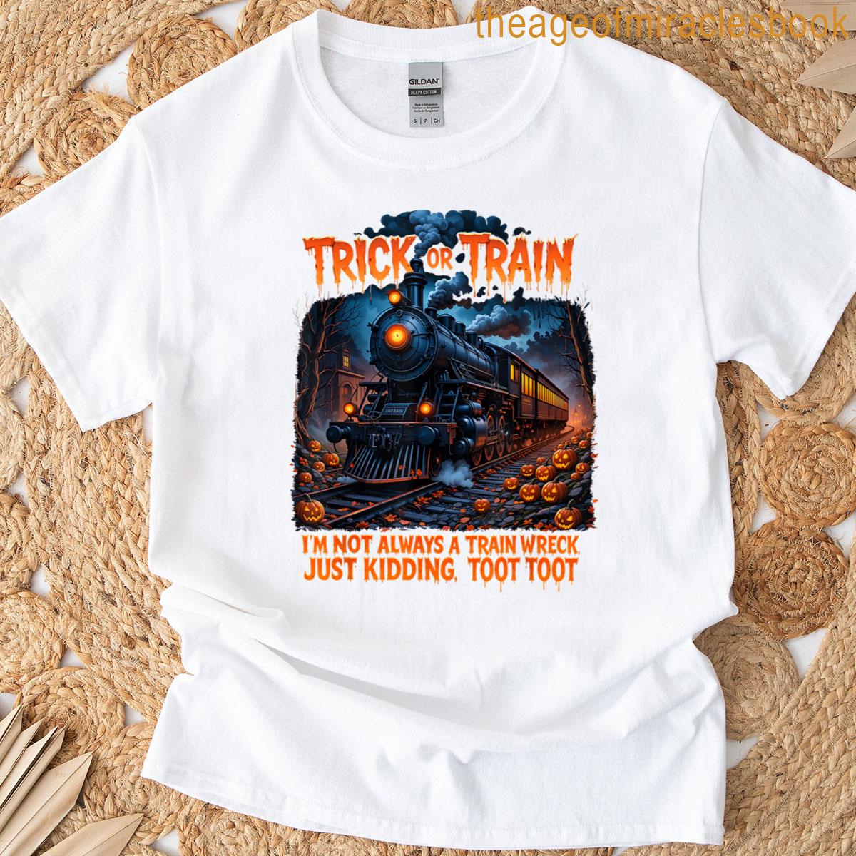 Funny Halloween Pumpkin Skeleton Ghosts Trick Or Train T-shirt