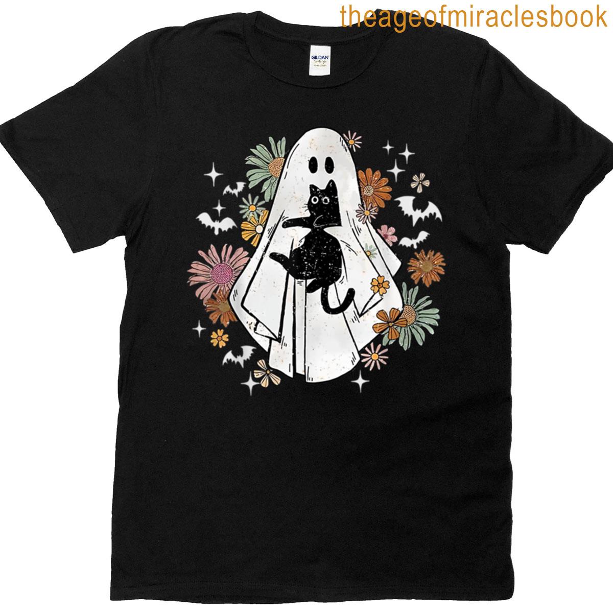 Ghost Cat Black Kitten Halloween T-shirt